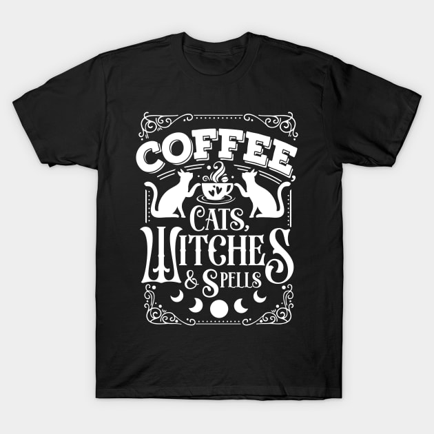 Coffee Cats Witches & Spells T-Shirt by The Little Store Of Magic